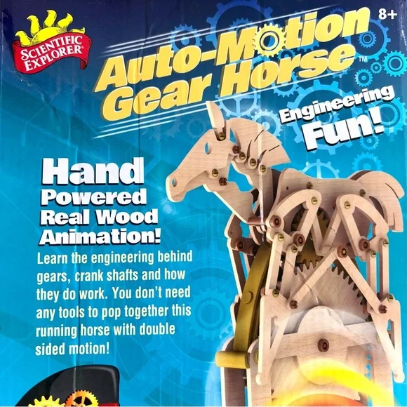 NEW Auto Motion Gear Horse Kit Kids Wood Toy Build Yourself Scientific Exploror - Picture 12 of 14